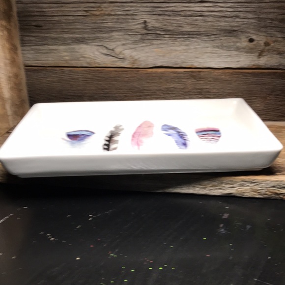 Feather print ceramic plate by Indigo - Picture 5 of 8